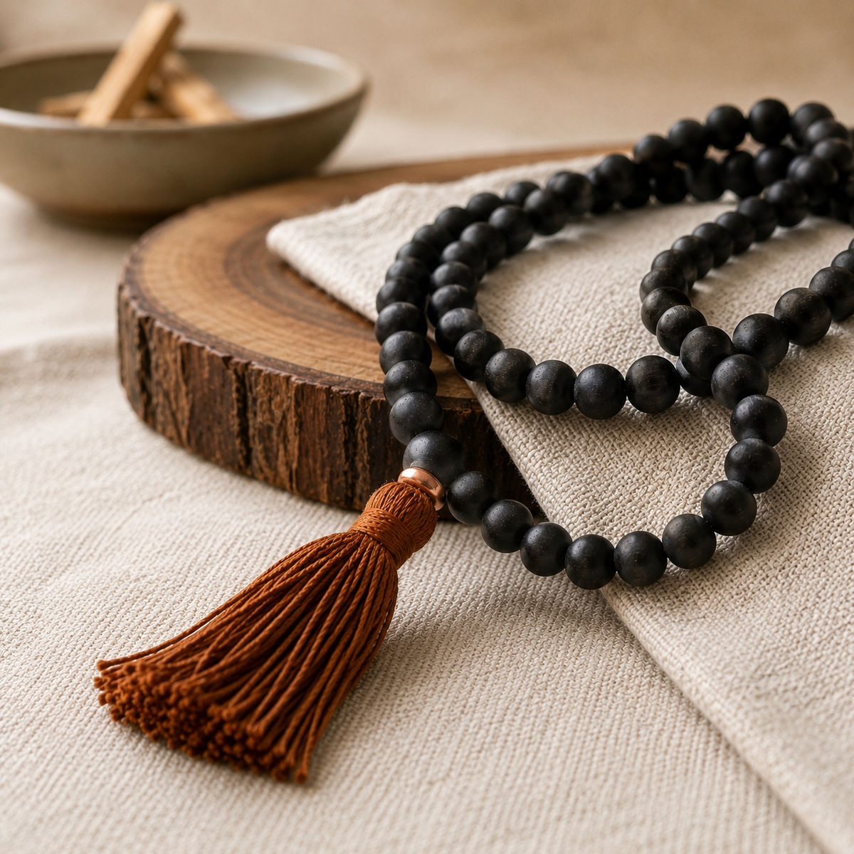 Original Karungali Malai Religious Mala 108-Beads 8MM Ebony Wood Jaap Mala Wood Necklace